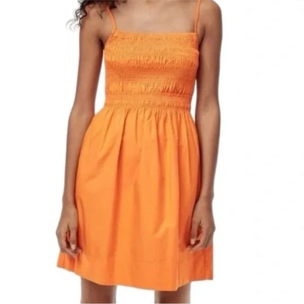 Aritzia Wilfred Bright Orange Sorrell Smocked Cotton Mini Dress Size Medium